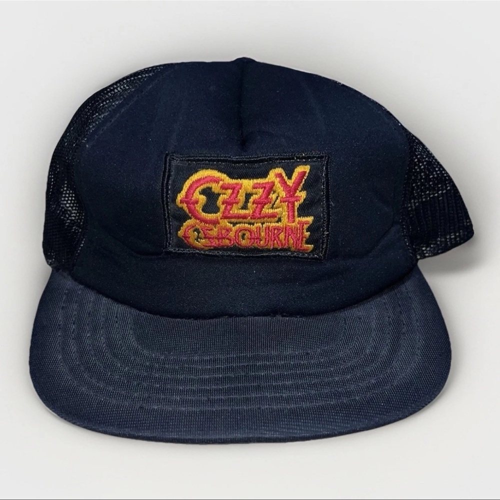 Vintage 80s Ozzy Osbourne Patch Black Mesh Snapback Foam Trucker Hat Rock Metal
